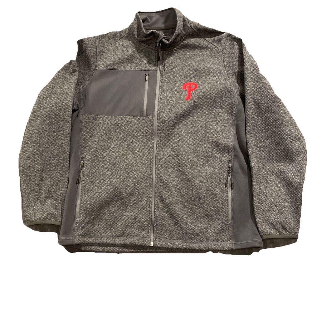 Antigua Men’s Philadelphia Phillies Heathered Charcoal Full-Zip Jacket MLB Sz. L